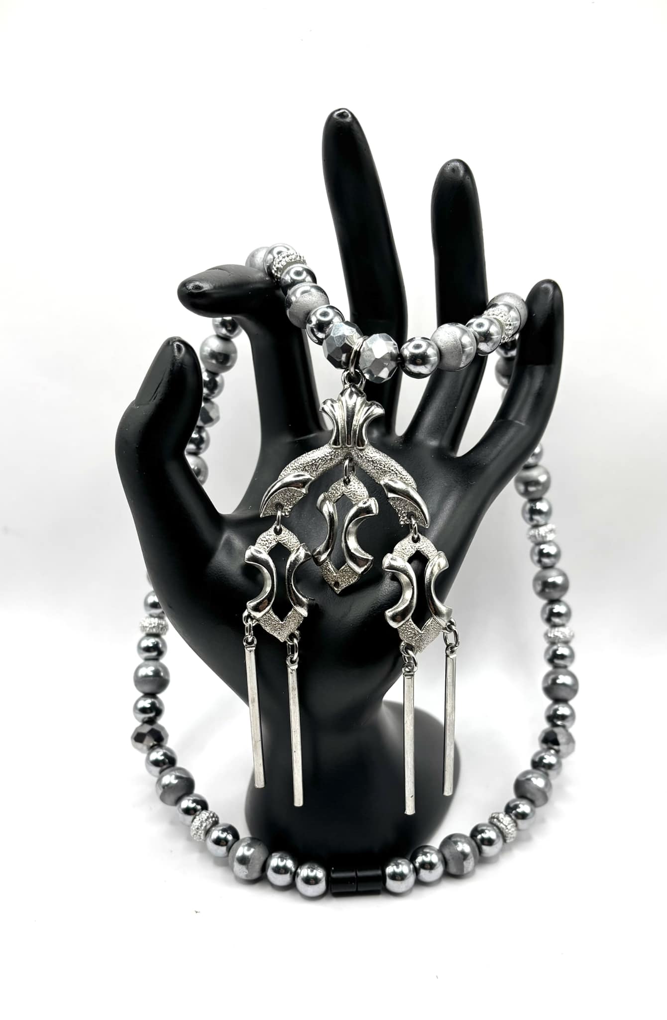 antique-style silver necklace