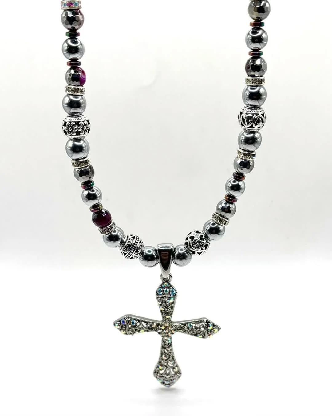 Hematite Faith Cross Necklace – Strength, Balance & Grace