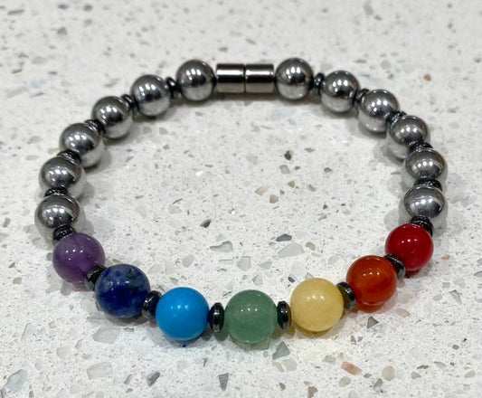 8mm Hematite Bracelet with Chakra colors