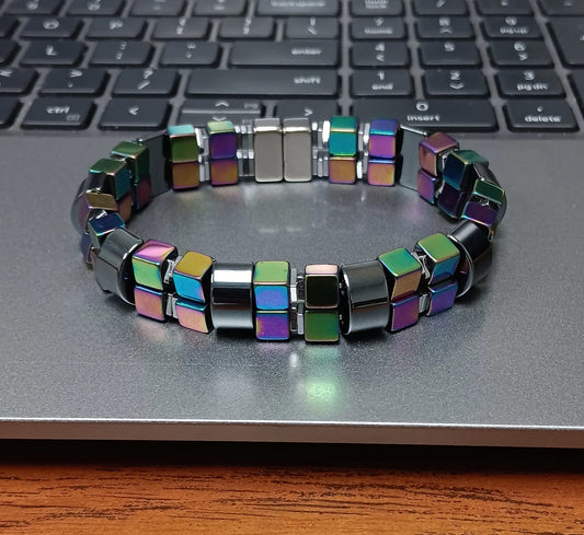 Hematite Multi-Colored Square Bracelet
