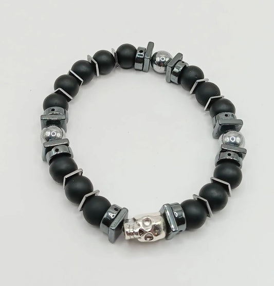 Matte Onyx and Hematite Skull