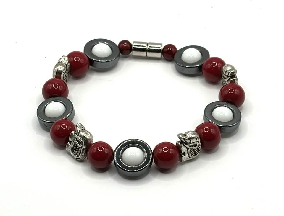 Red, White, and Hematite Elephant charm bracelet