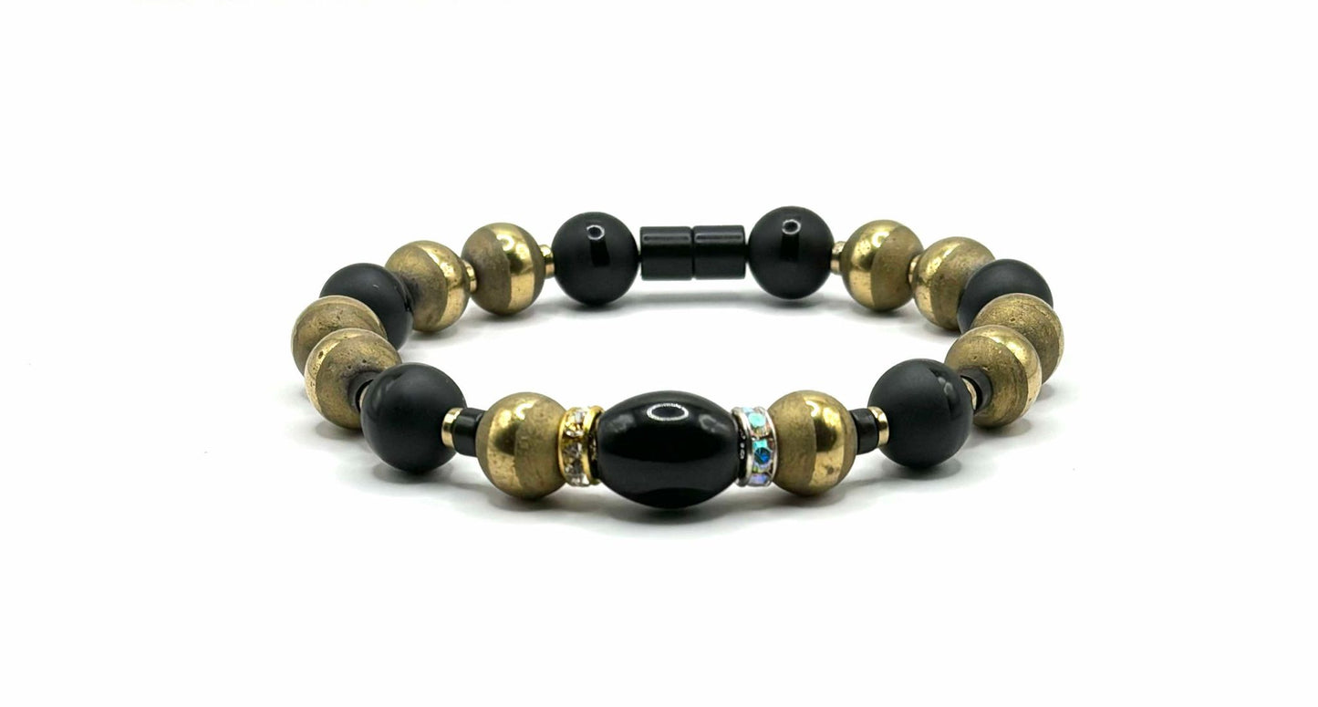 Matte Black Onyx and Antique Gold 10mm