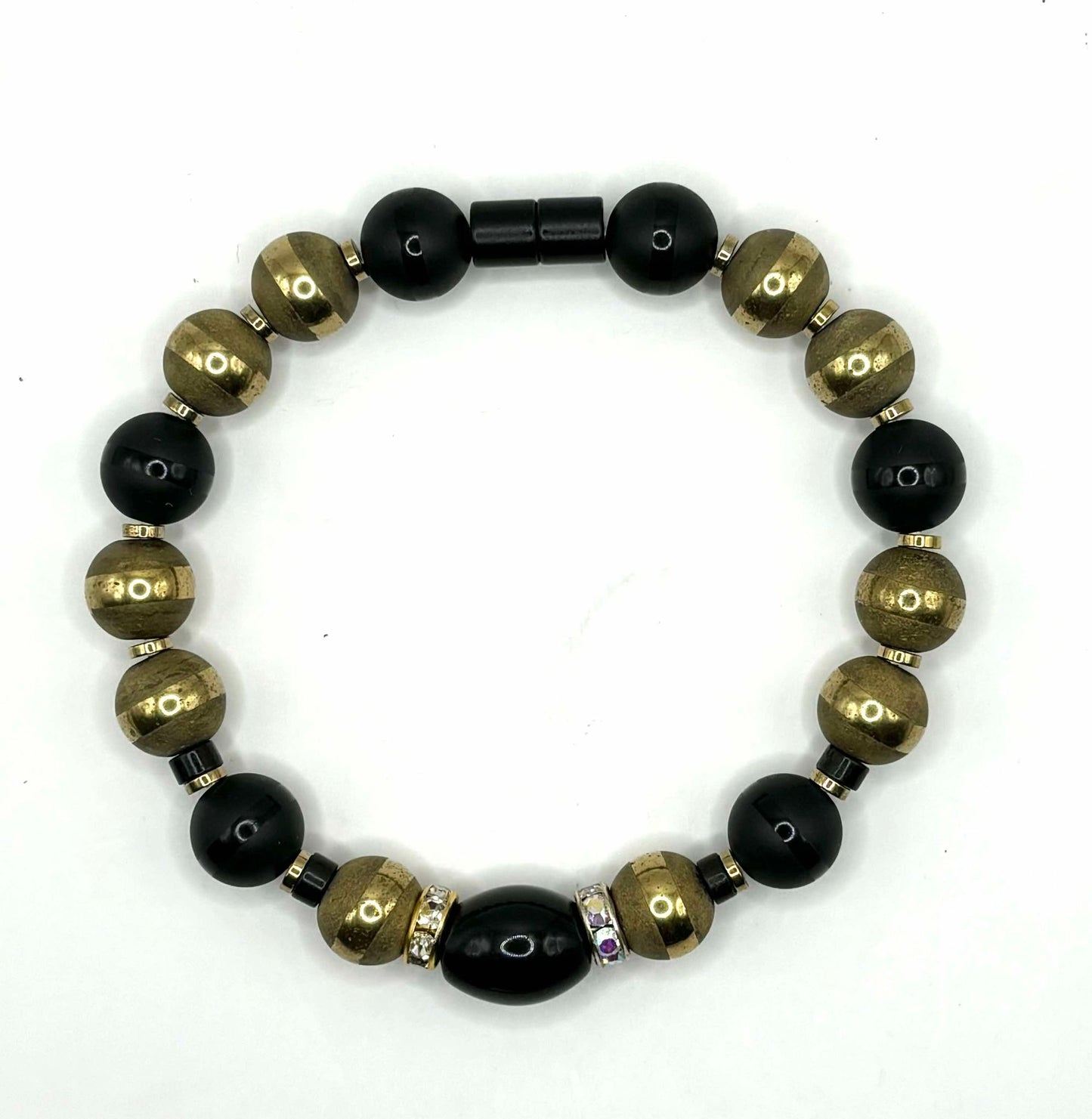 Matte Black Onyx and Antique Gold 10mm