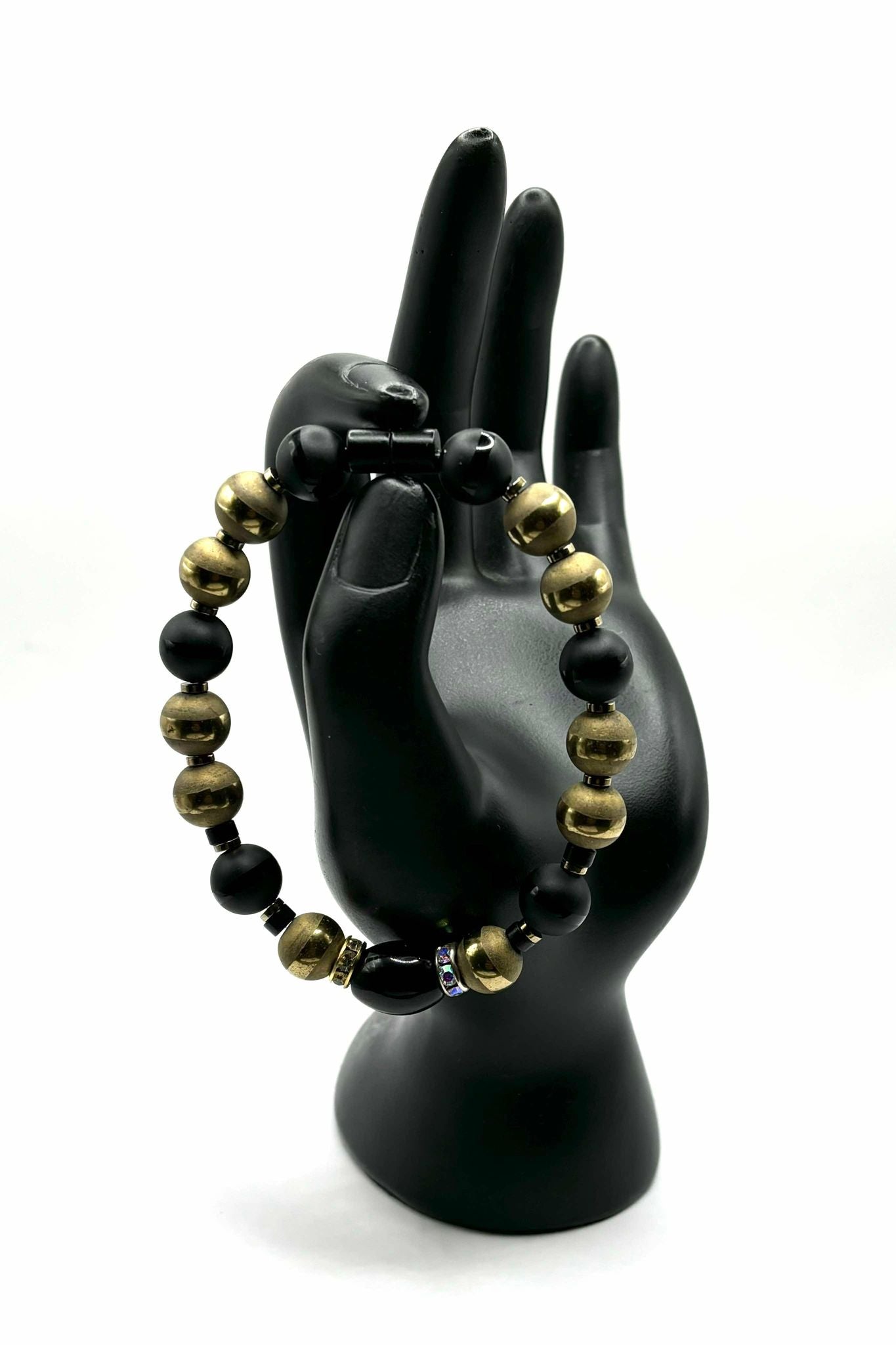 Matte Black Onyx and Antique Gold 10mm