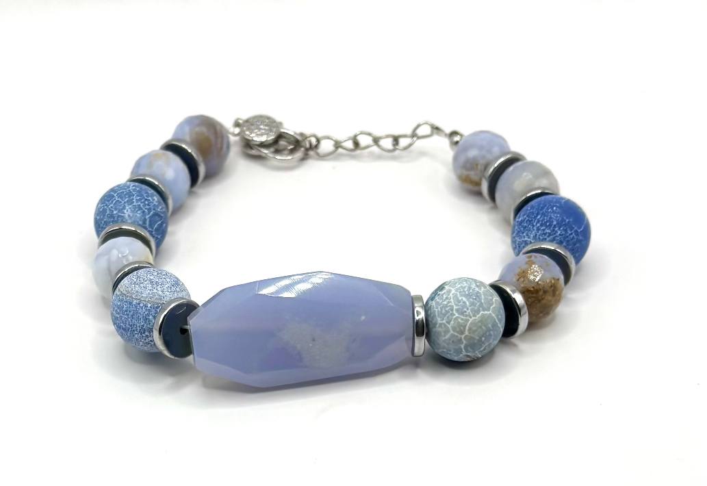 Blue Agate Bracelet  - Fits 7 to 8.5 inches