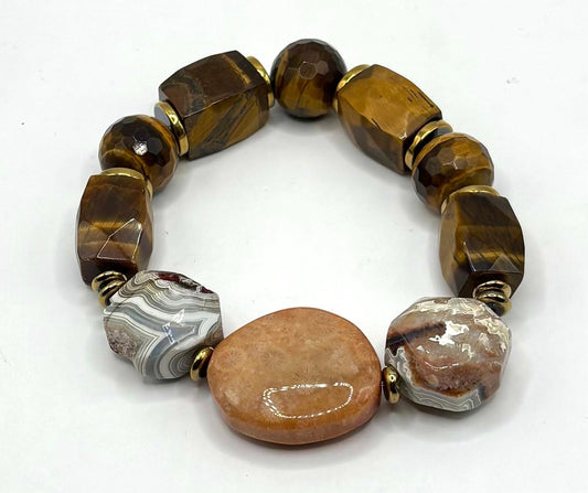 Tiger’s Eye & Fossil Coral Bracelet