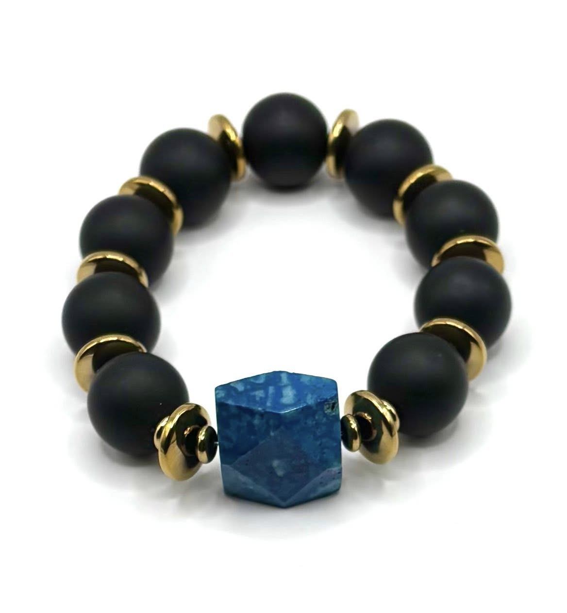 Matte Onyx & Blue Fossil Coral Bracelet – Strength, Calm & Modern Style