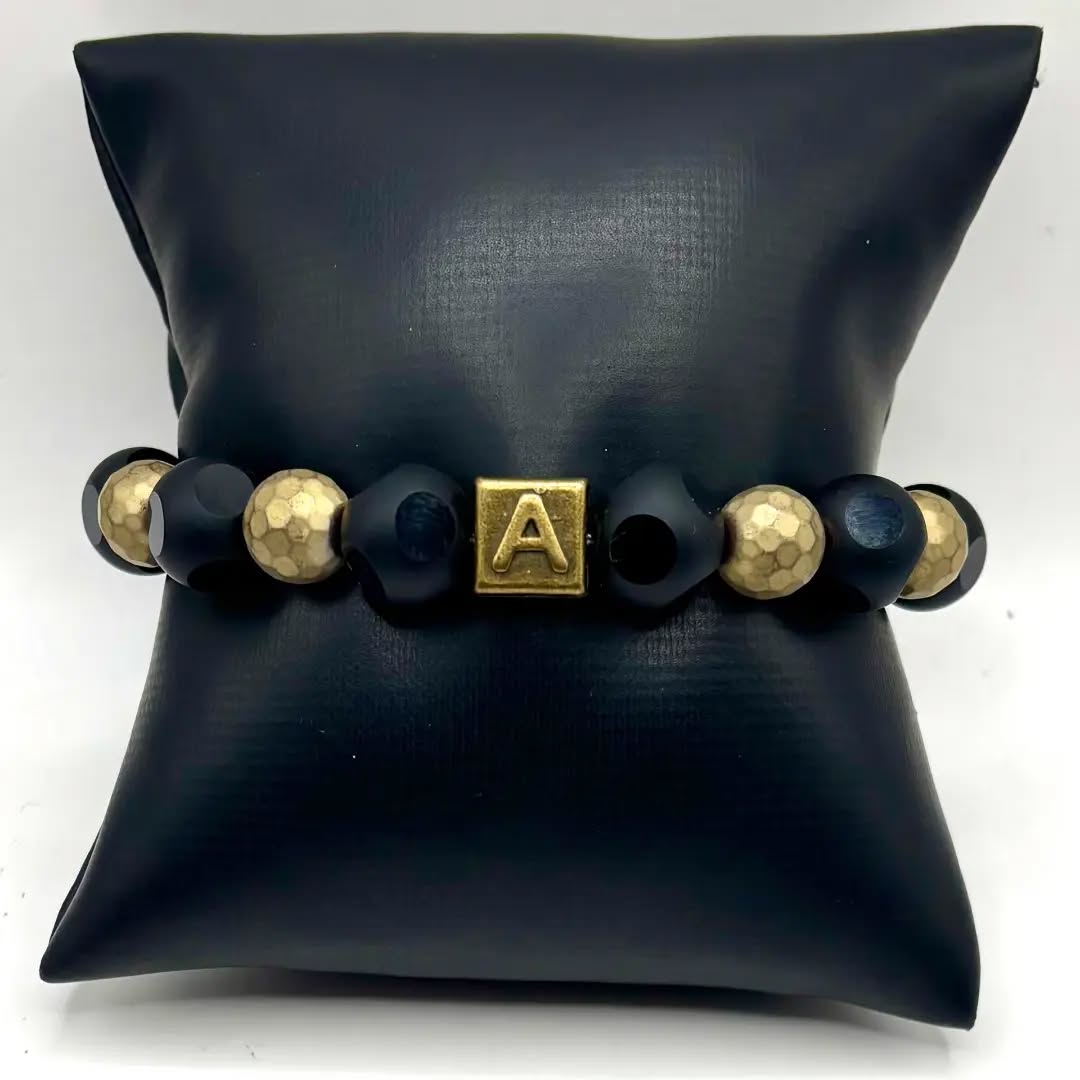 Signature A Black Onyx & Gold Statement Bracelet