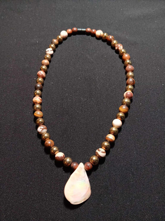 Brown and Gold Hematite Shell Necklace