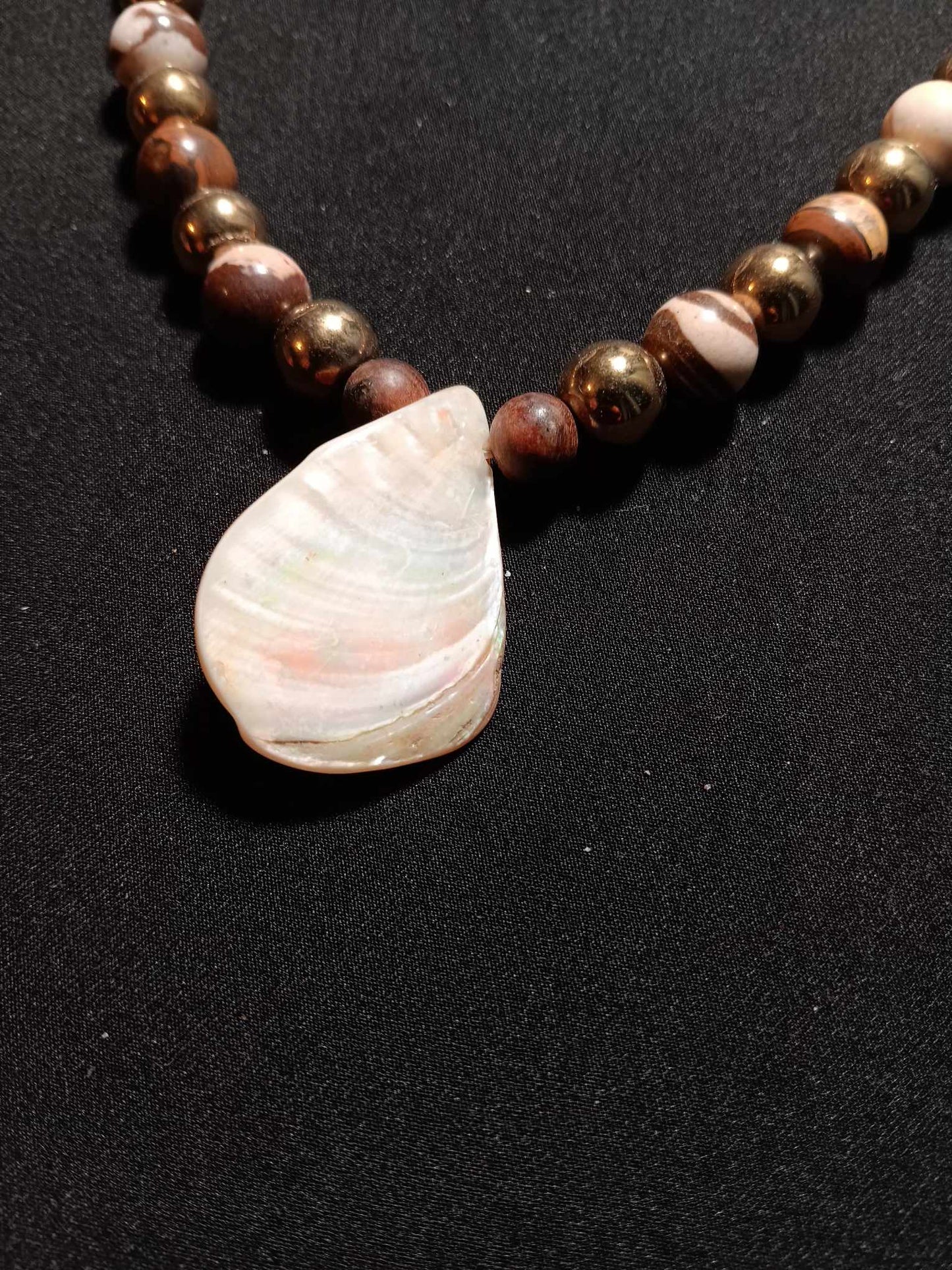 Brown and Gold Hematite Shell Necklace