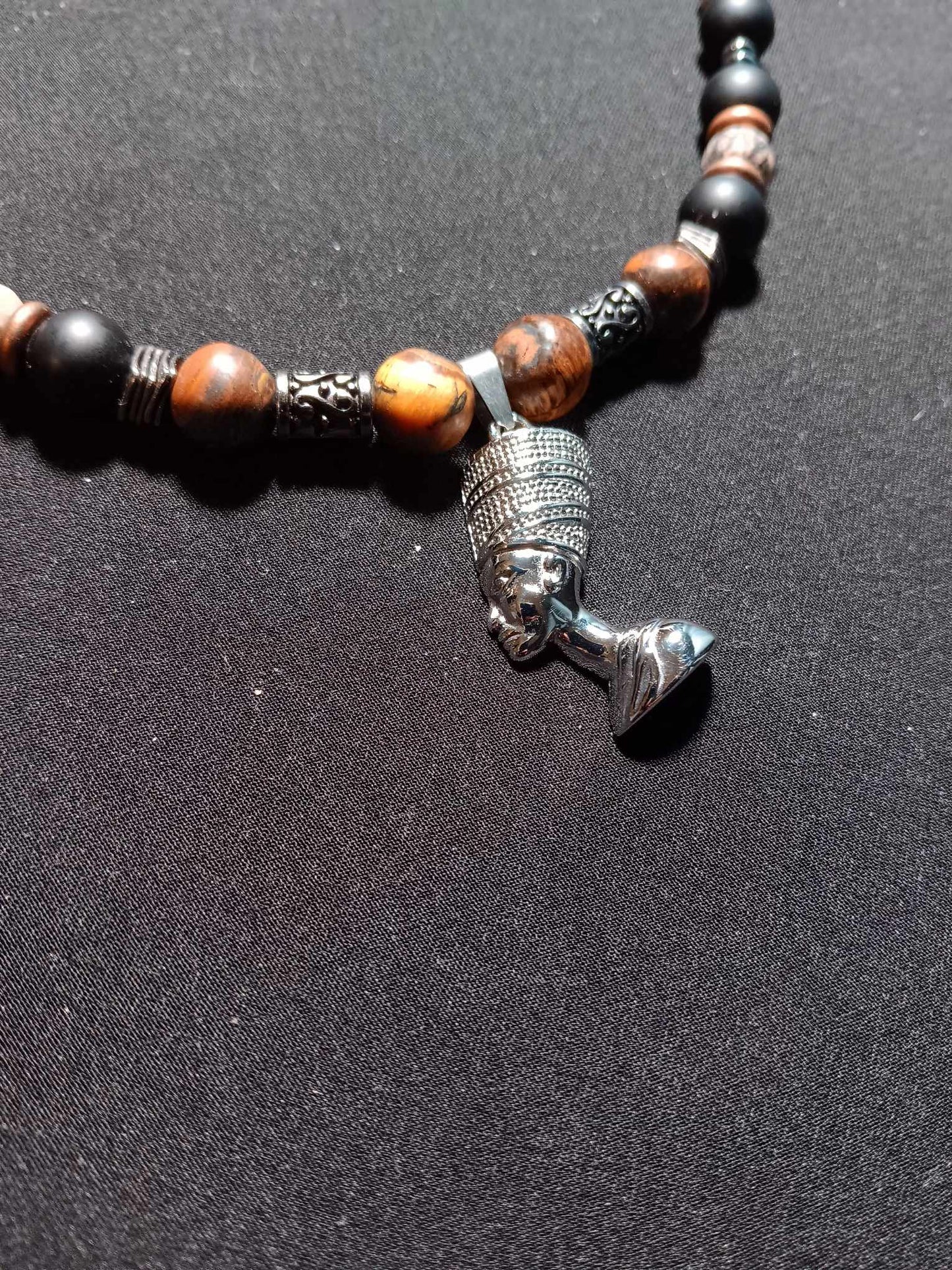 Matte Black Onyx and Brown Earth Stones Necklace
