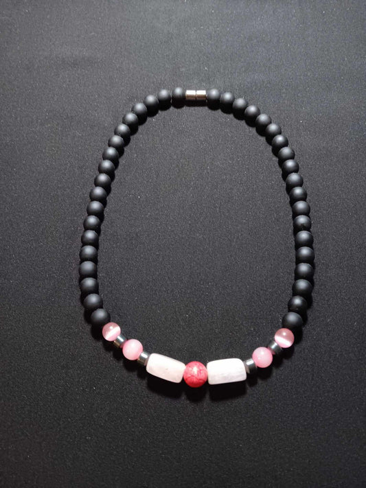 Matte Onyx and Pink Cat's Eye Necklace