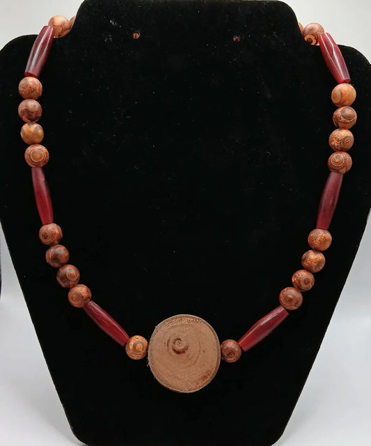 Tibetan Beads with Wood Pendant