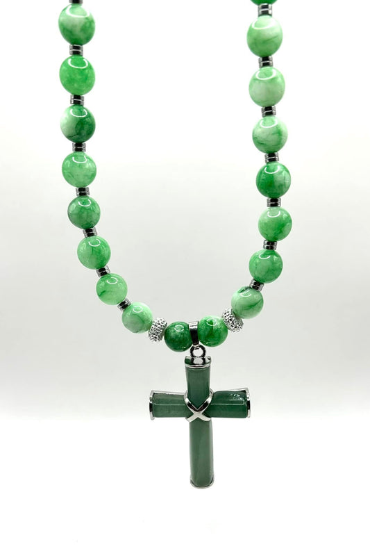 Green Agate 10mm and Aventurine Cross