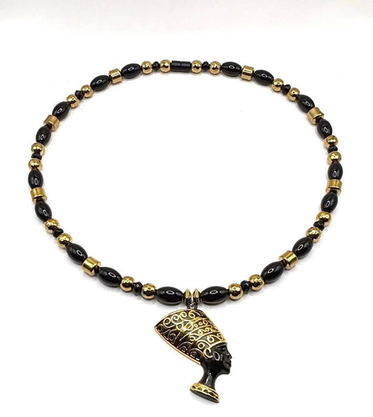 Black &amp; Gold Nefertiti Necklace – Royal Elegance &amp; Strength