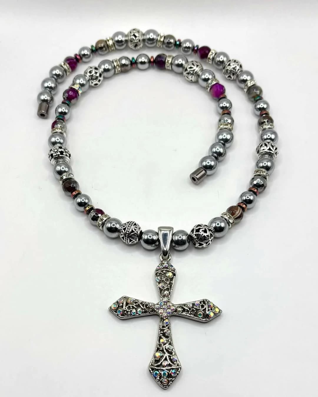 Hematite Faith Cross Necklace – Strength, Balance & Grace