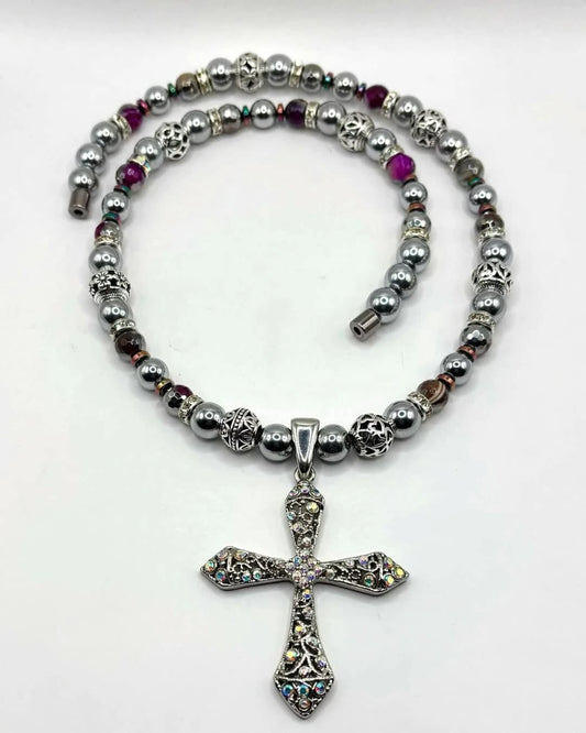 Hematite Faith Cross Necklace – Strength, Balance & Grace