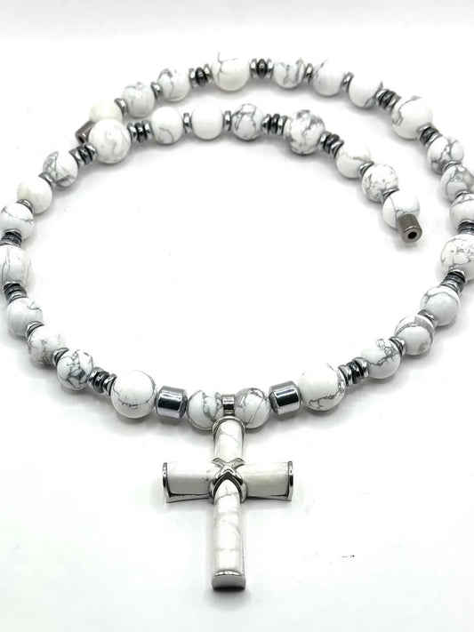 White Howlite Cross Necklace – Peace, Faith & Clarity