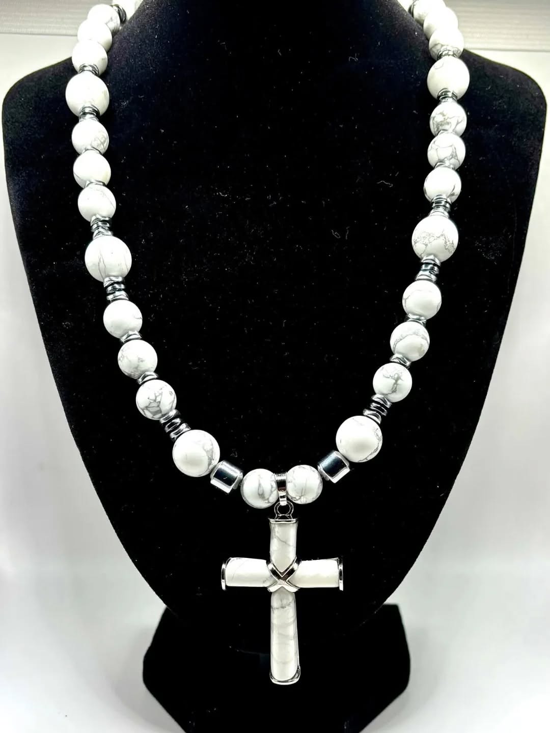 White Howlite Cross Necklace – Peace, Faith & Clarity