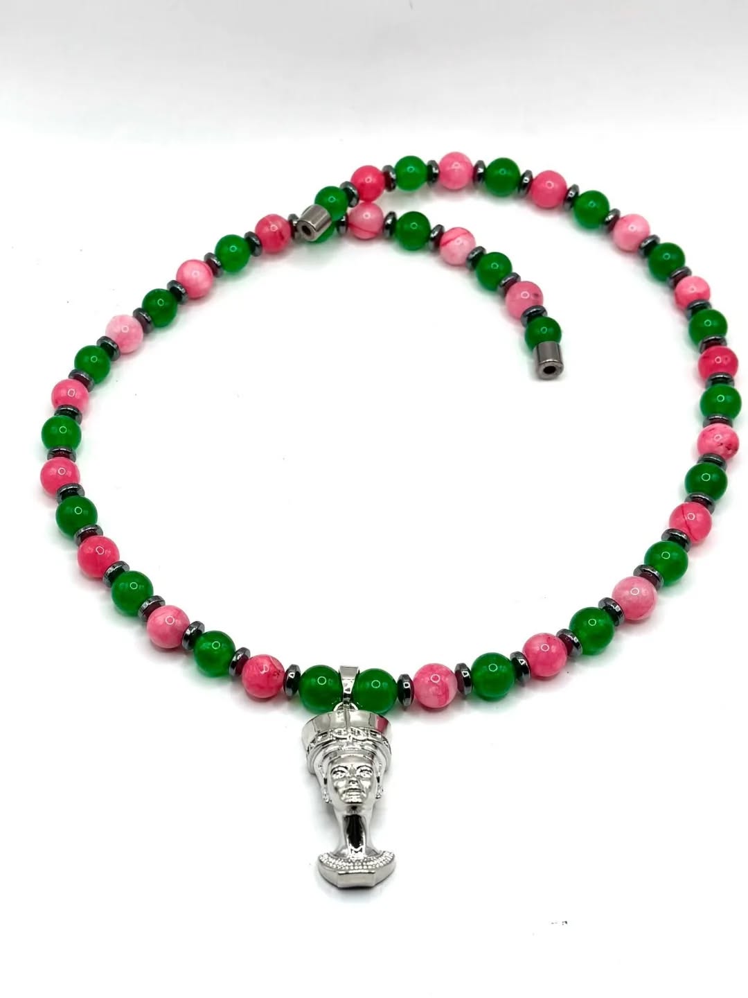 Pink & Green Nefertiti Necklace – Love, Strength & Heritage