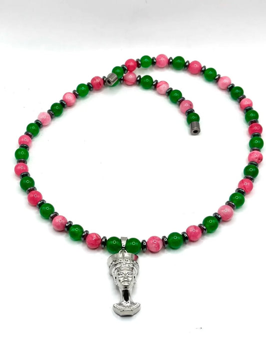 Pink & Green Nefertiti Necklace – Love, Strength & Heritage