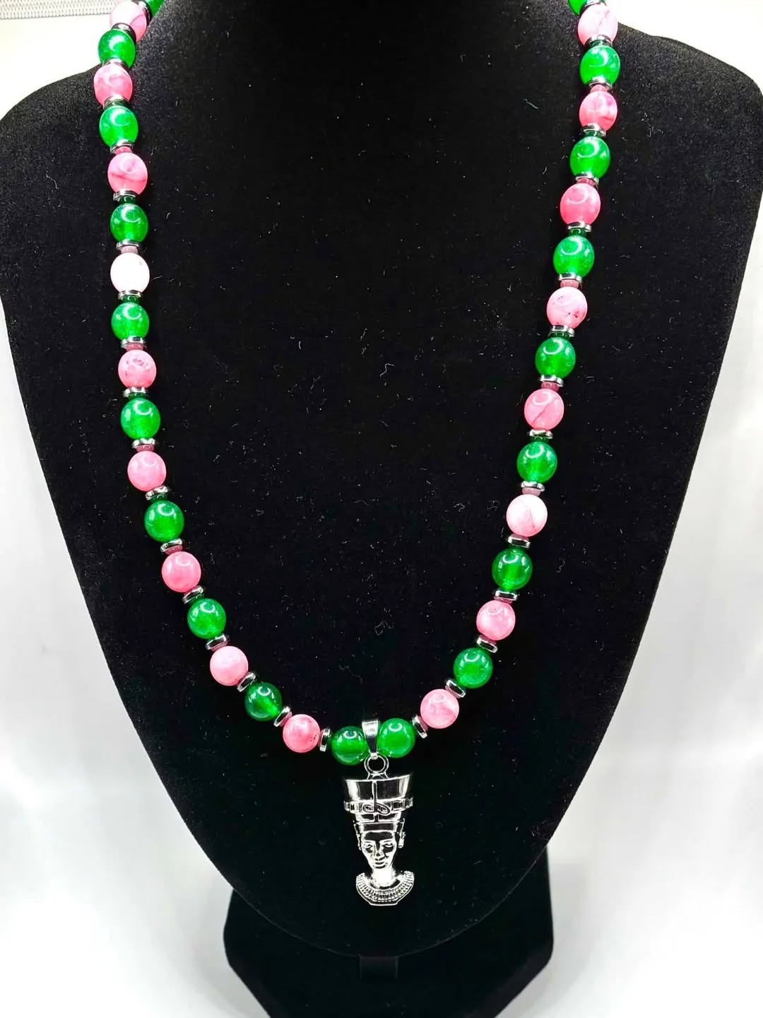 Pink & Green Nefertiti Necklace – Love, Strength & Heritage