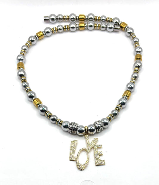 Silver & Gold LOVE Necklace – Shine, Balance & Joy