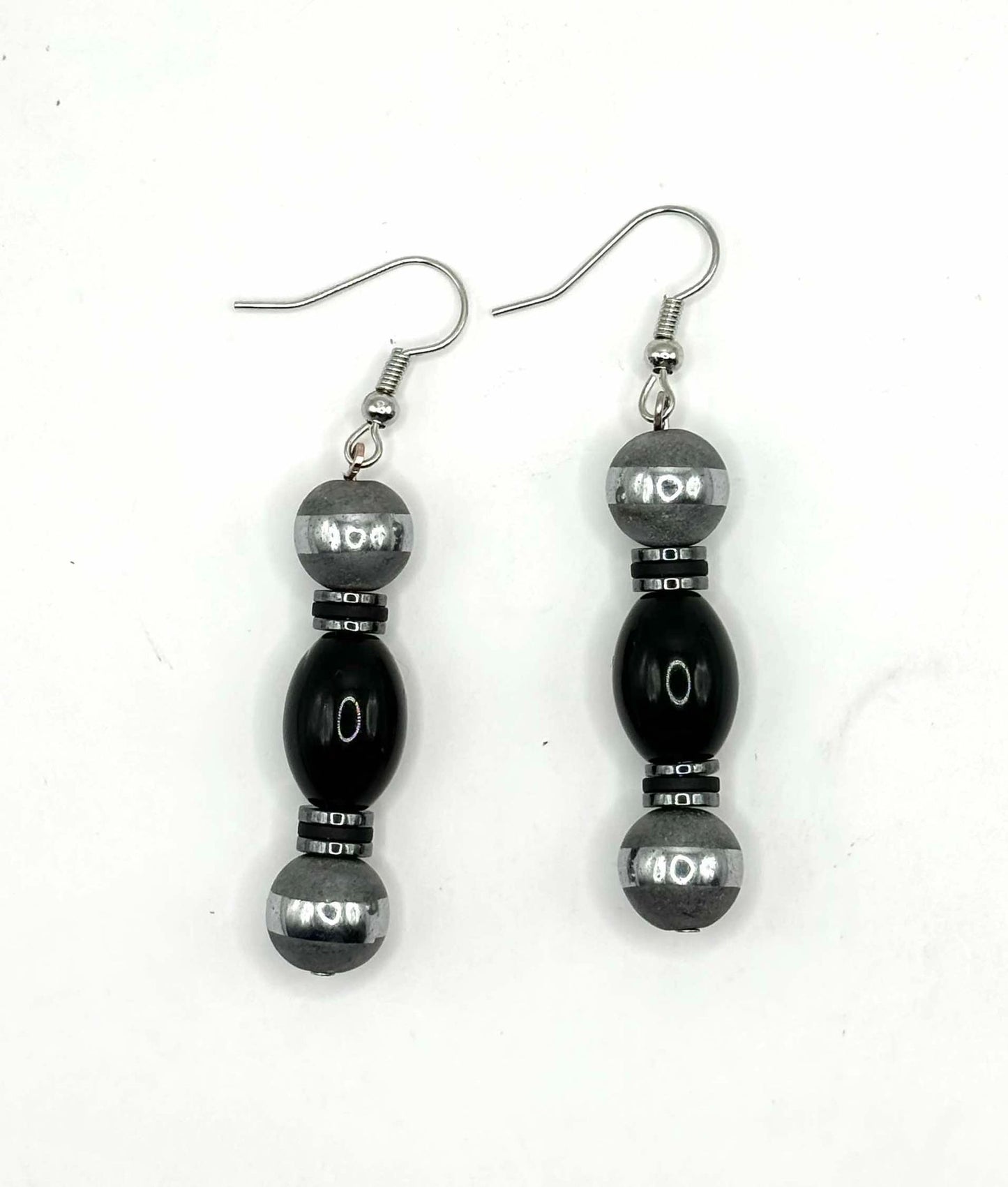 Matte Onyx and Silver Earrings