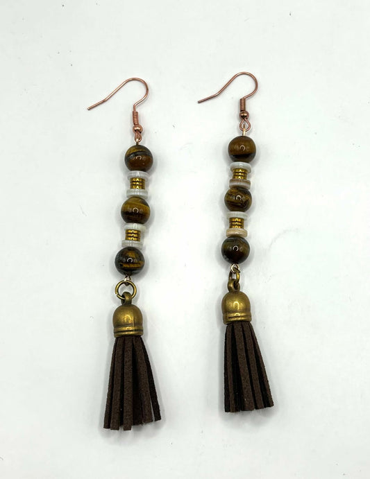 Tiger's Eye 8mm with brown tassels