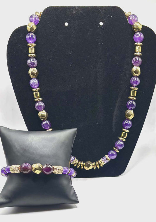Royal Amethyst Elegance Necklace & Power Bracelet Combo