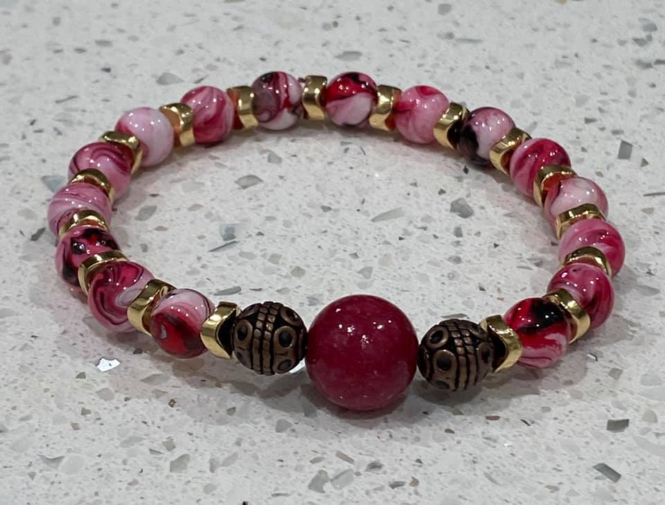 Red and Pink Bracelet with Hematite