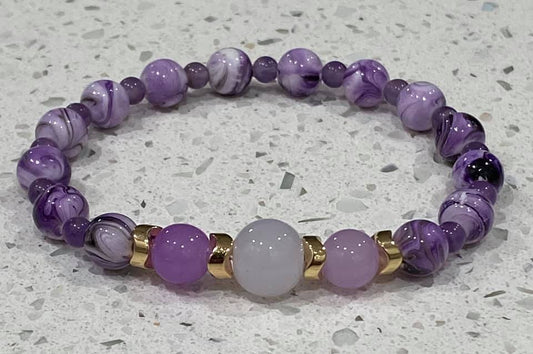 Purple Beaded Bracelet with Hematite