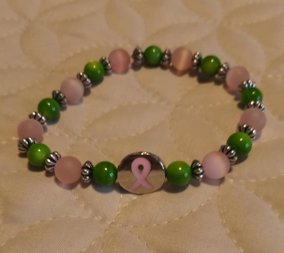 Pink and Green Bracelet with Pink Ribbon