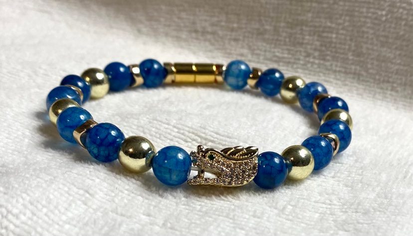 8mm Blue and Gold Bracelet with Animal Charm