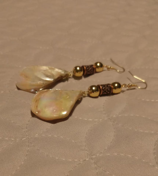 White Tear Drop Shell with Gold Colored Beads