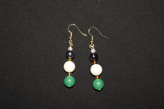 Green, White, and Clear Beaded Earring
